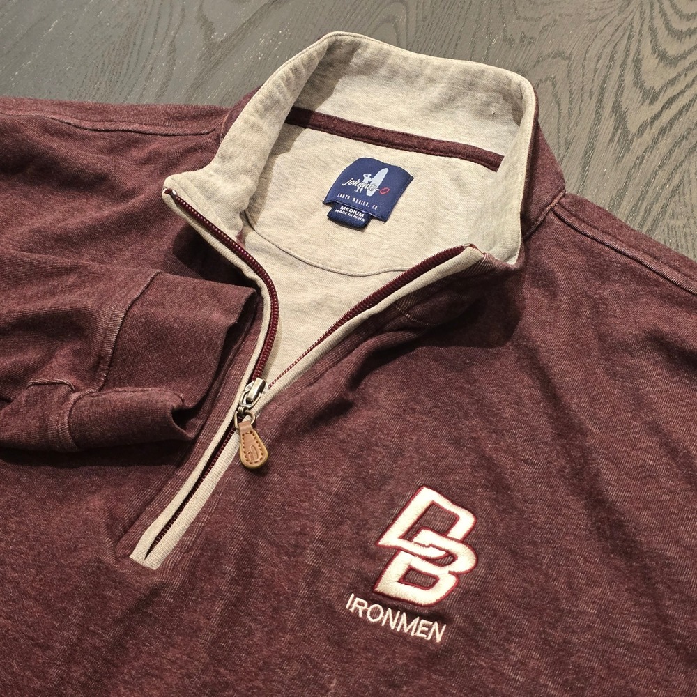 Johnnie-O Mens Quarter Zip Pullover Maroon DB Ironmen Logo Medium Burgundy